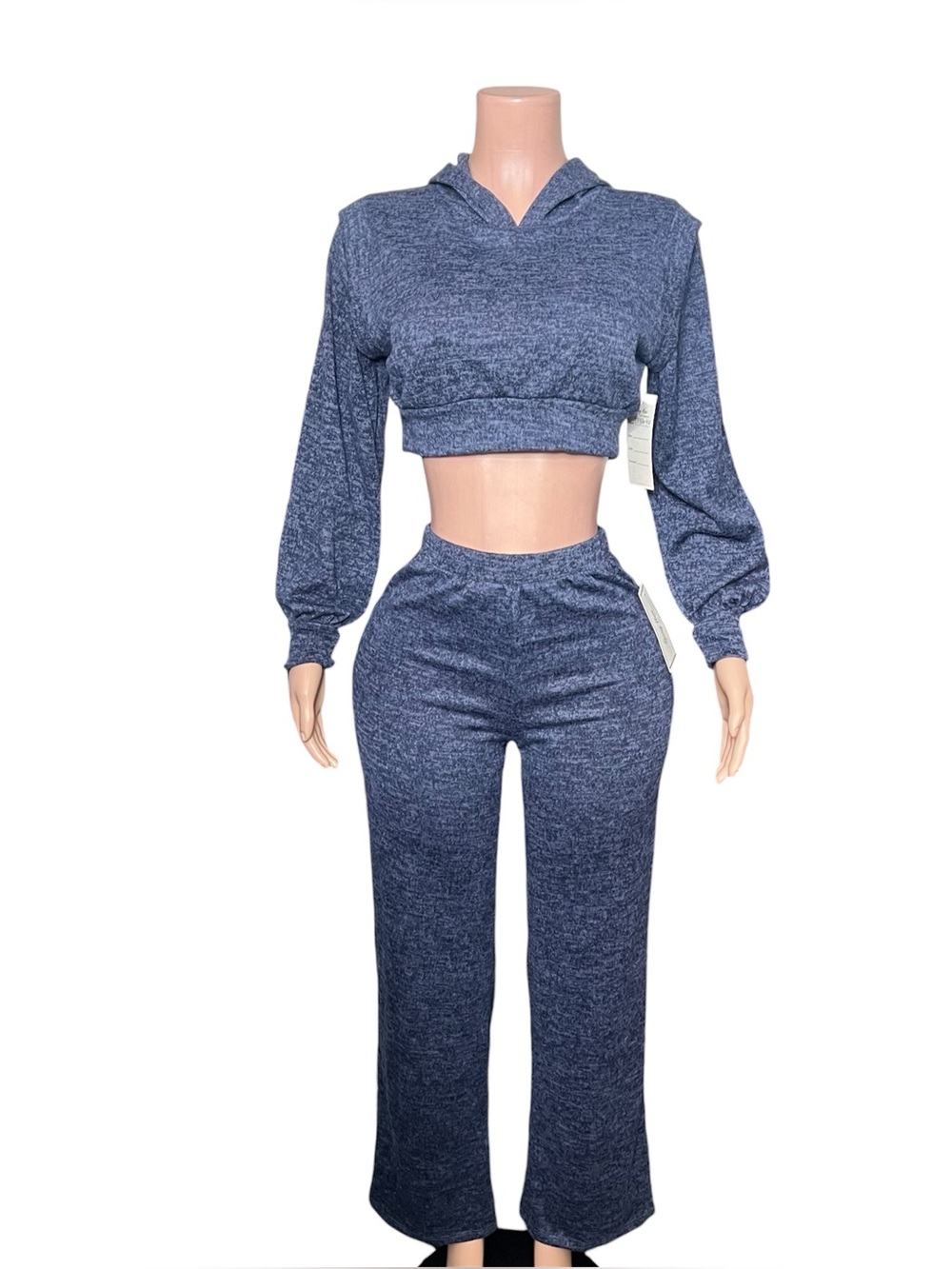 Women's Navy Blue Wide-Leg Pants & Cropped Hoodie Set